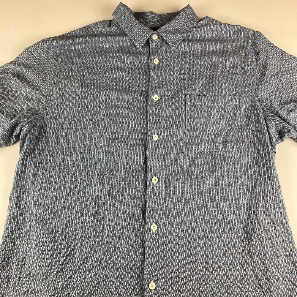 Island Republic Vintage Silk Shirt Mens XXL Blue Herringbone Button Up Rayon